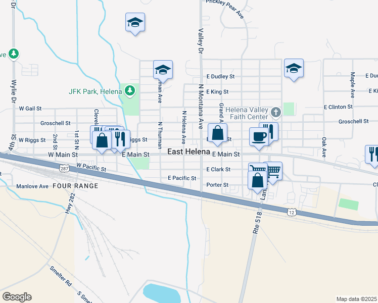 map of restaurants, bars, coffee shops, grocery stores, and more near in East Helena