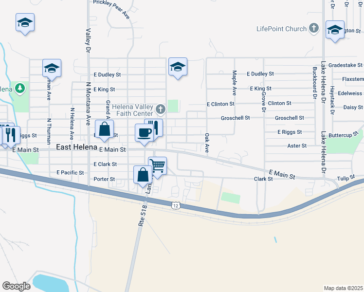 map of restaurants, bars, coffee shops, grocery stores, and more near 806 East Main Street in East Helena