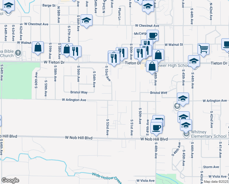 map of restaurants, bars, coffee shops, grocery stores, and more near 807 South 53rd Avenue in Yakima