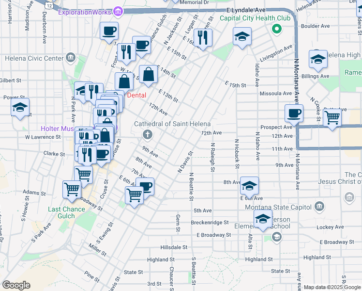 map of restaurants, bars, coffee shops, grocery stores, and more near 529 North Rodney Street in Helena