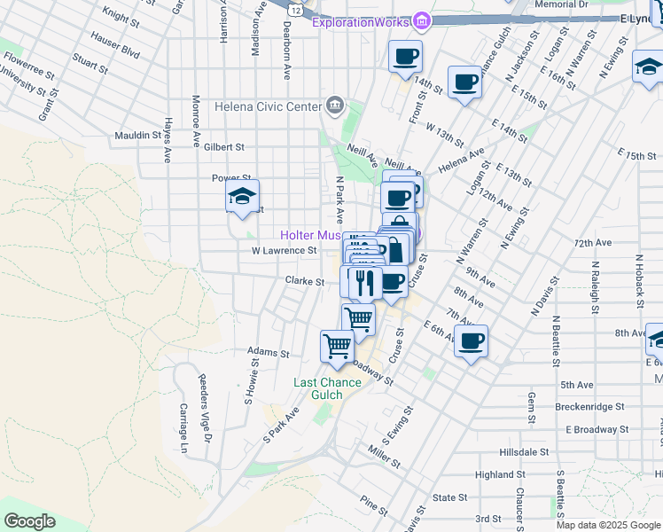 map of restaurants, bars, coffee shops, grocery stores, and more near in Helena