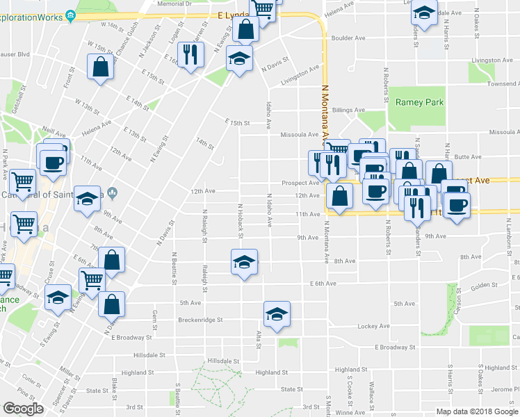 map of restaurants, bars, coffee shops, grocery stores, and more near 926 11th Avenue in Helena