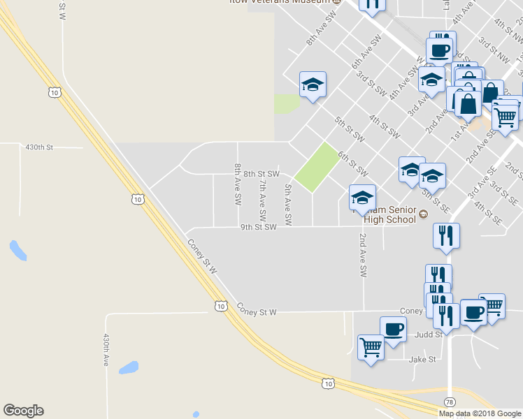 map of restaurants, bars, coffee shops, grocery stores, and more near 822 7th Avenue Southwest in Perham