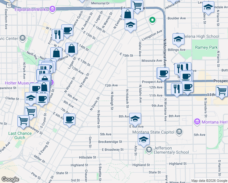 map of restaurants, bars, coffee shops, grocery stores, and more near in Helena