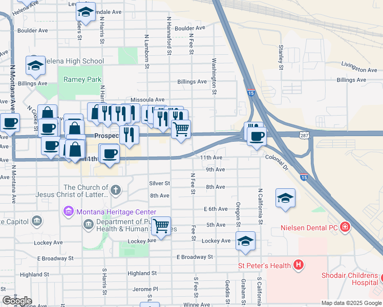 map of restaurants, bars, coffee shops, grocery stores, and more near 2001 11th Ave in Helena