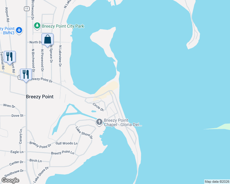 map of restaurants, bars, coffee shops, grocery stores, and more near 30215 Circle Drive in Breezy Point