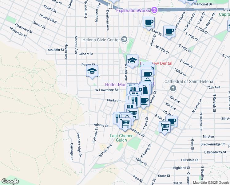map of restaurants, bars, coffee shops, grocery stores, and more near 330 Clarke Street in Helena