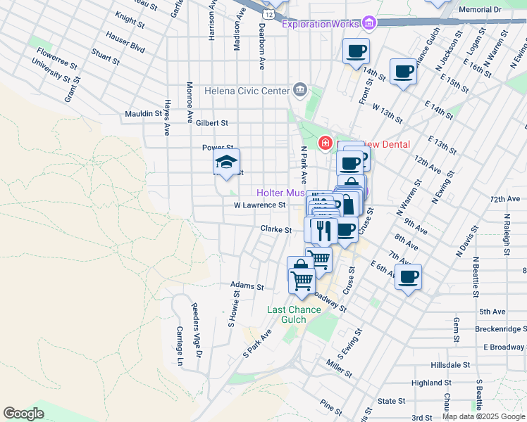 map of restaurants, bars, coffee shops, grocery stores, and more near 330 Clarke Street in Helena