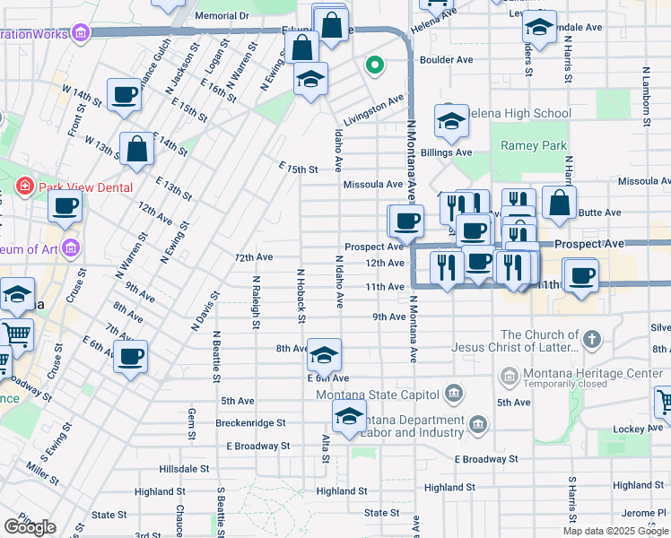 map of restaurants, bars, coffee shops, grocery stores, and more near 926 11th Avenue in Helena