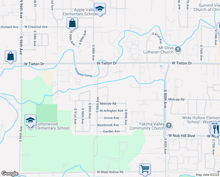 map of restaurants, bars, coffee shops, grocery stores, and more near 711 South 87th Avenue in Yakima