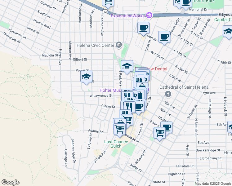 map of restaurants, bars, coffee shops, grocery stores, and more near in Helena