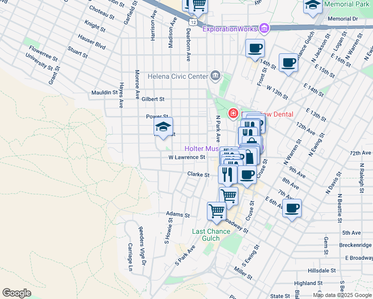 map of restaurants, bars, coffee shops, grocery stores, and more near 325 Holter Street in Helena