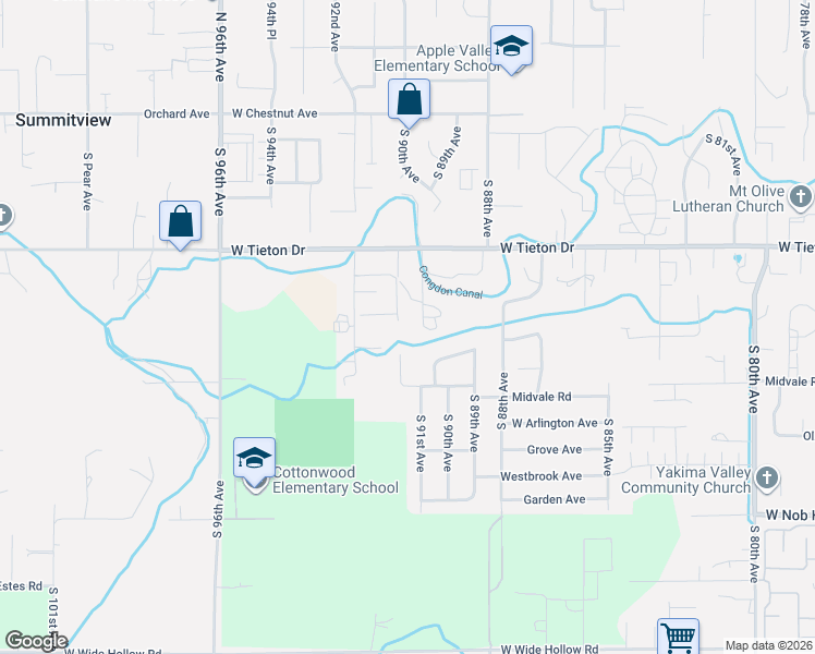 map of restaurants, bars, coffee shops, grocery stores, and more near 9004 Tieton Drive in Yakima