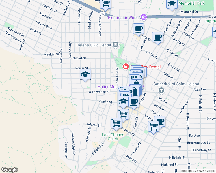 map of restaurants, bars, coffee shops, grocery stores, and more near 418 North Benton Avenue in Helena