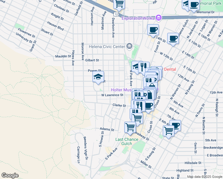 map of restaurants, bars, coffee shops, grocery stores, and more near 325 Holter Street in Helena