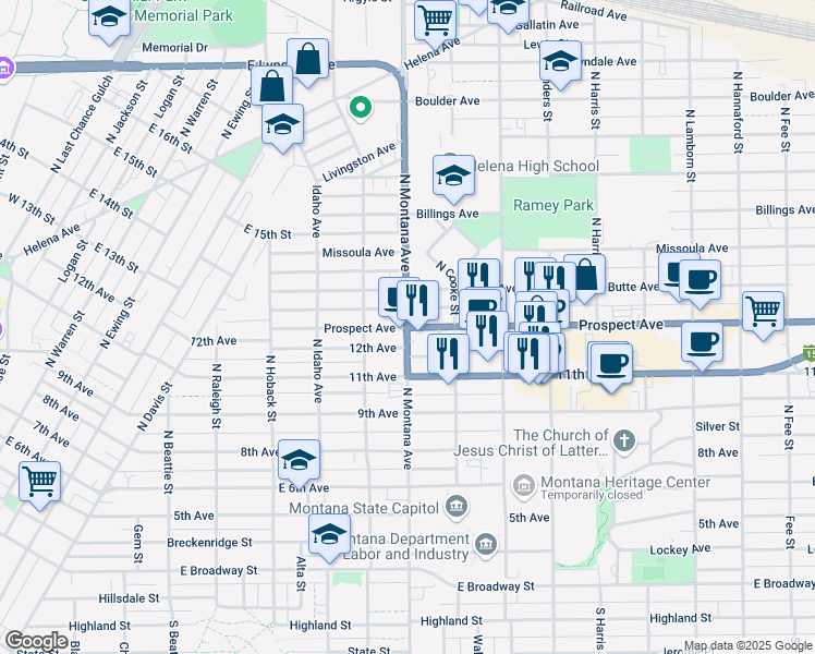 map of restaurants, bars, coffee shops, grocery stores, and more near U.S. Route 12 in Helena