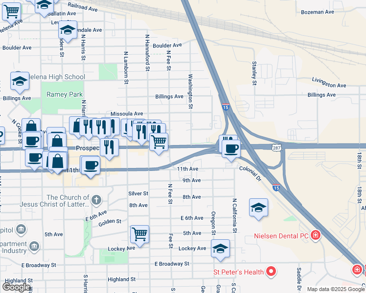 map of restaurants, bars, coffee shops, grocery stores, and more near 2020 Prospect Avenue in Helena