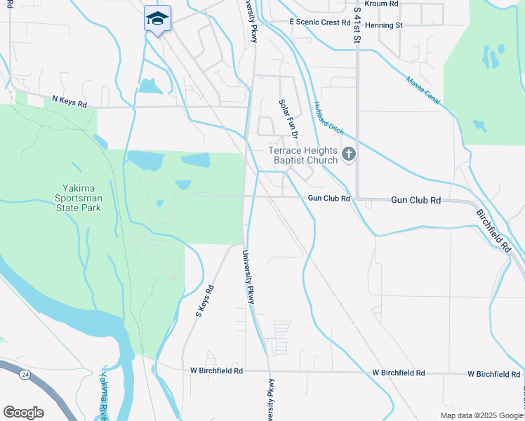 map of restaurants, bars, coffee shops, grocery stores, and more near 3602 Gun Club Road in Yakima