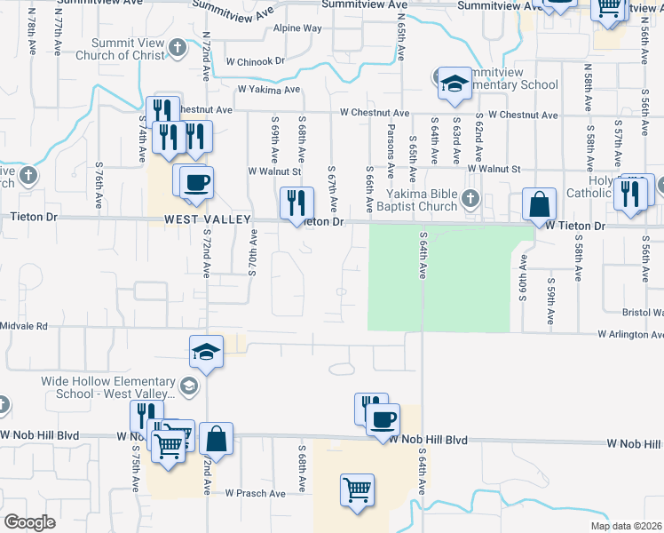 map of restaurants, bars, coffee shops, grocery stores, and more near 622 Pickens Rd in Yakima