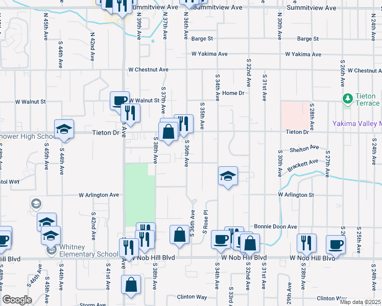 map of restaurants, bars, coffee shops, grocery stores, and more near 613-621 South 36th Avenue in Yakima