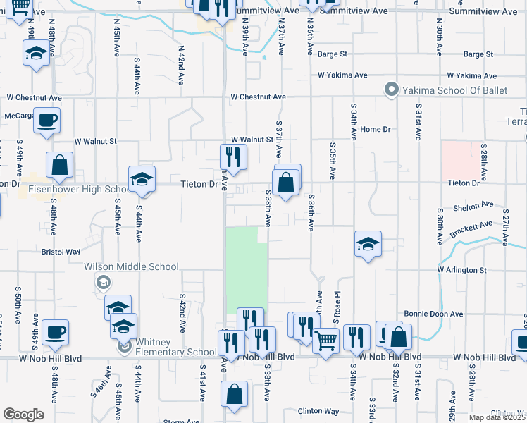 map of restaurants, bars, coffee shops, grocery stores, and more near 618 South 38th Avenue in Yakima