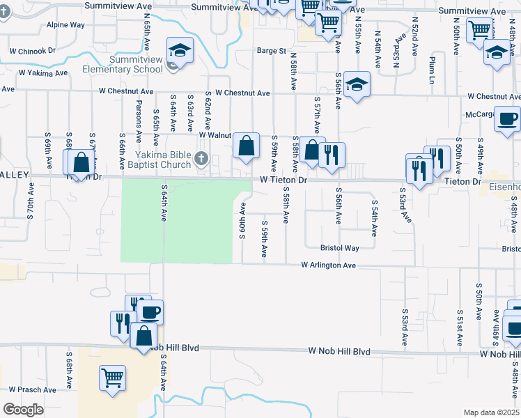 map of restaurants, bars, coffee shops, grocery stores, and more near 5901 Maclaren Street in Yakima