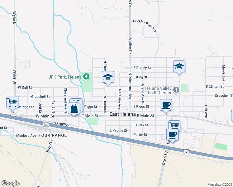 map of restaurants, bars, coffee shops, grocery stores, and more near 222 East Groschell Street in East Helena