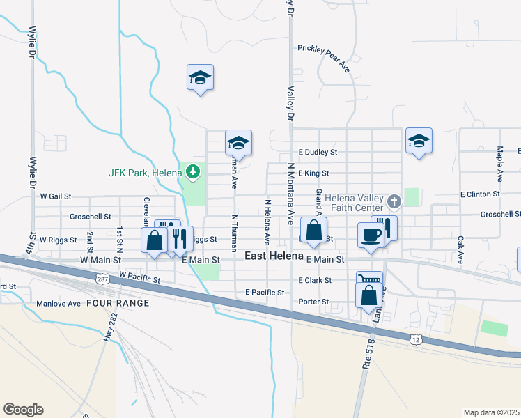 map of restaurants, bars, coffee shops, grocery stores, and more near 222 East Groschell Street in East Helena