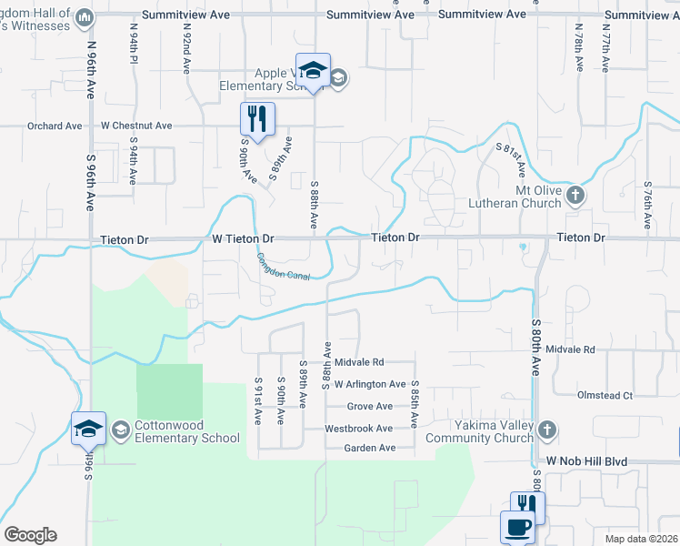 map of restaurants, bars, coffee shops, grocery stores, and more near 8710 MacLaren Avenue in Yakima