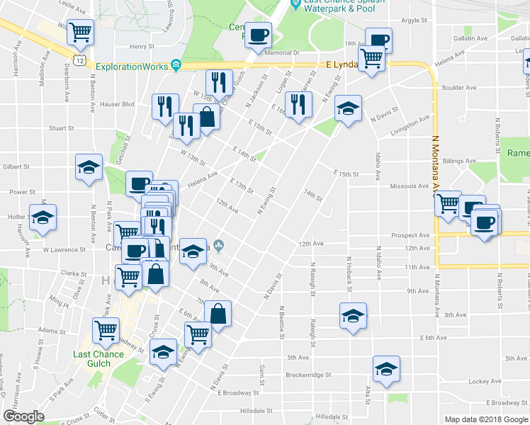 map of restaurants, bars, coffee shops, grocery stores, and more near 640 North Rodney Street in Helena