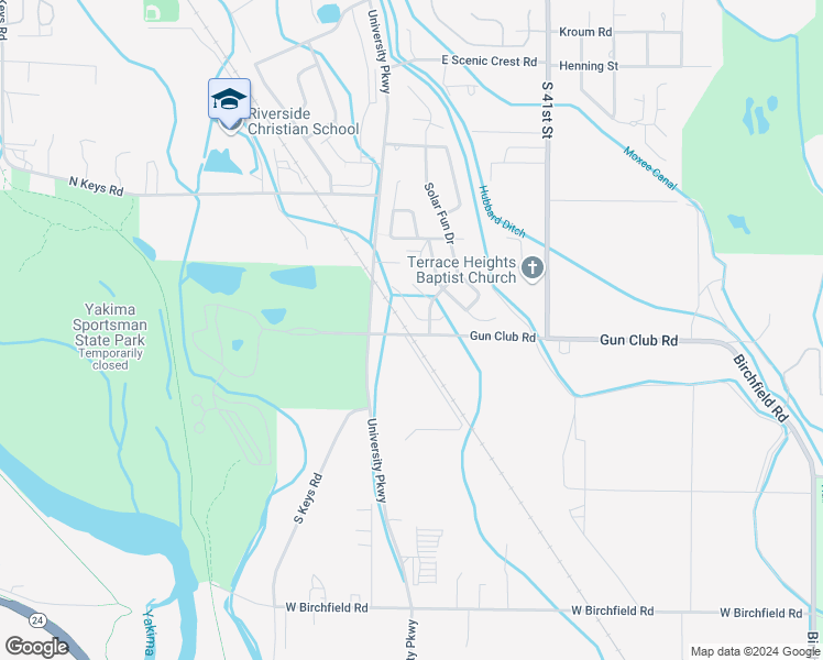 map of restaurants, bars, coffee shops, grocery stores, and more near 3602 Gun Club Road in Yakima