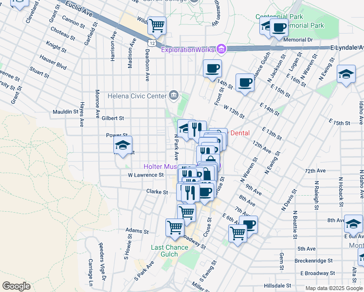 map of restaurants, bars, coffee shops, grocery stores, and more near 501 North Park Avenue in Helena