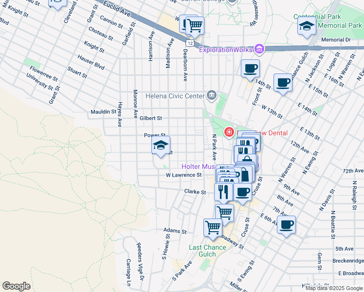 map of restaurants, bars, coffee shops, grocery stores, and more near 325 Holter Street in Helena