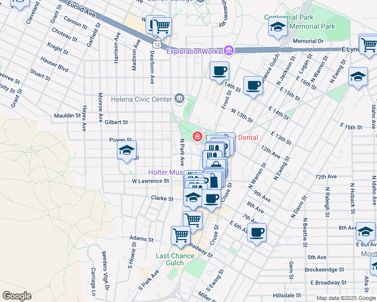 map of restaurants, bars, coffee shops, grocery stores, and more near 501 North Park Avenue in Helena