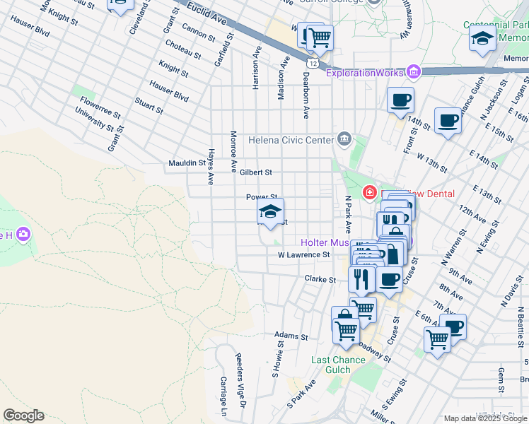 map of restaurants, bars, coffee shops, grocery stores, and more near 511 Harrison Avenue in Helena