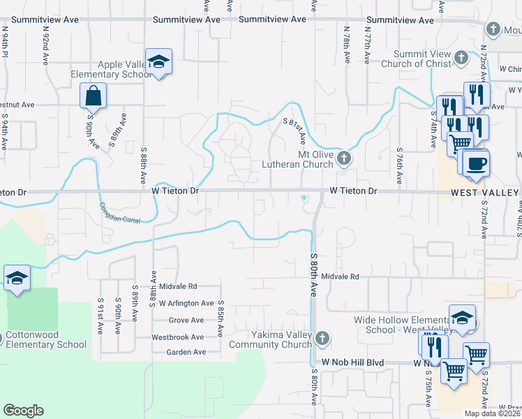 map of restaurants, bars, coffee shops, grocery stores, and more near 691 S 83rd Ave in Yakima