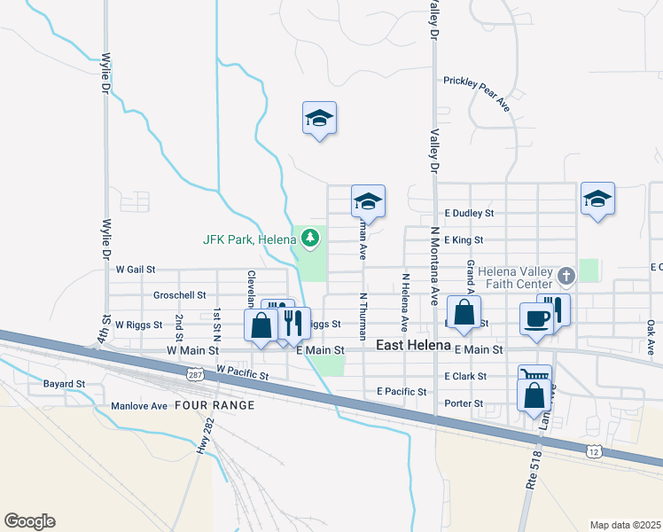 map of restaurants, bars, coffee shops, grocery stores, and more near 301 Harrison Avenue North in East Helena