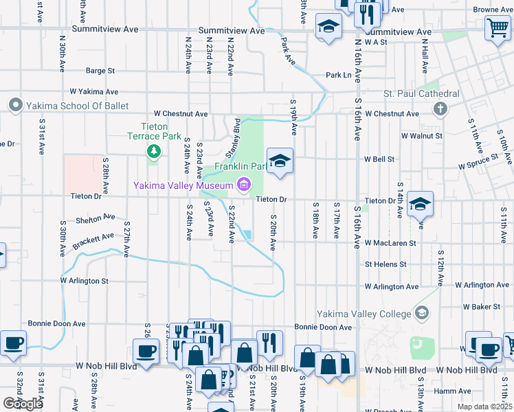 map of restaurants, bars, coffee shops, grocery stores, and more near 2012 Tieton Drive in Yakima
