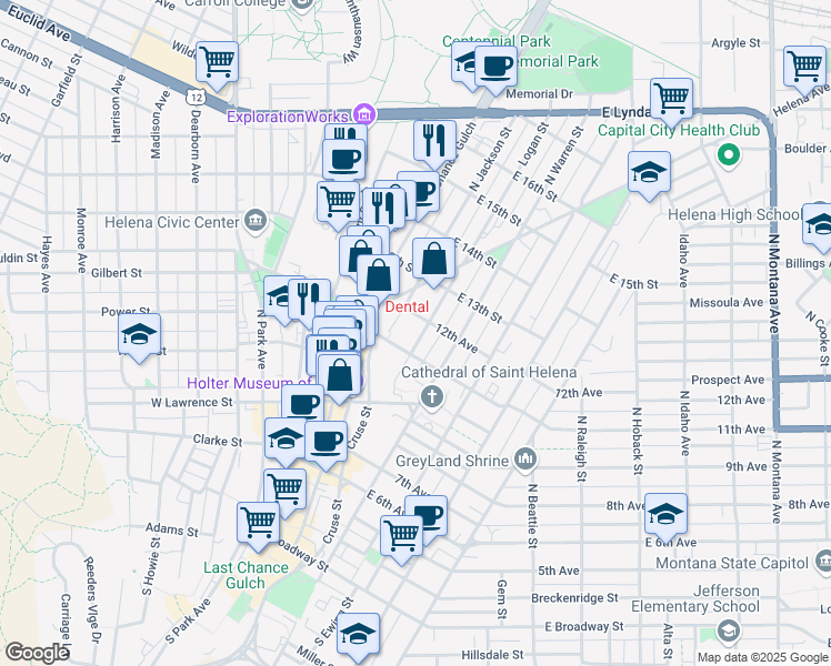 map of restaurants, bars, coffee shops, grocery stores, and more near 620 Logan Street in Helena