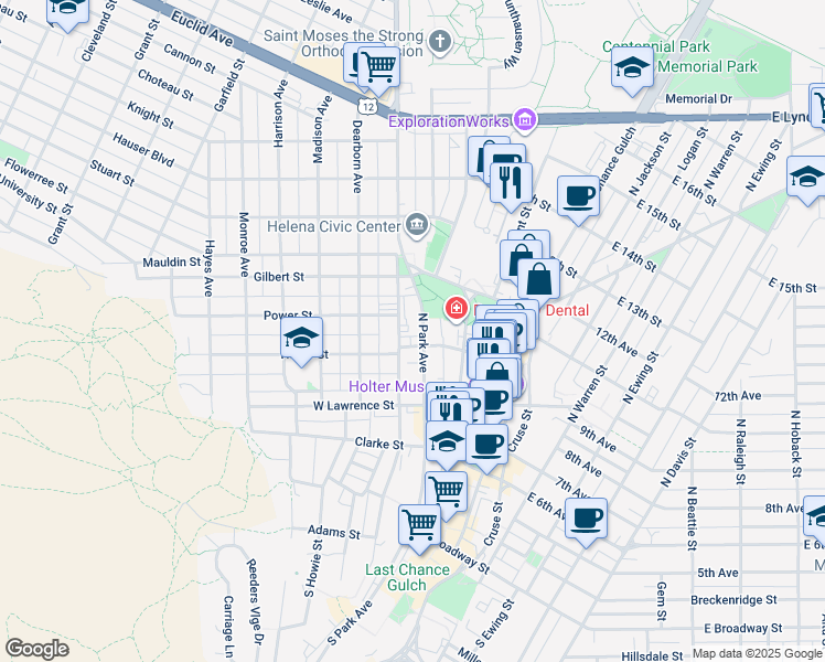 map of restaurants, bars, coffee shops, grocery stores, and more near 516 North Park Avenue in Helena