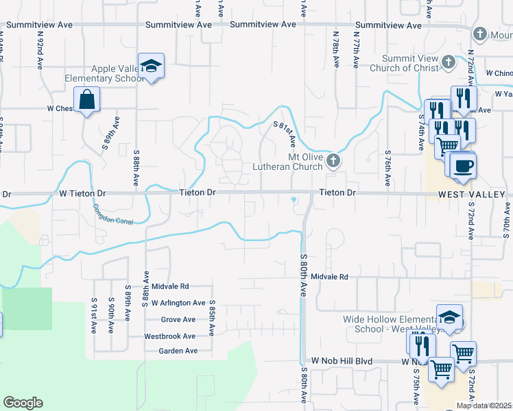 map of restaurants, bars, coffee shops, grocery stores, and more near 420 South 82nd Avenue in Yakima