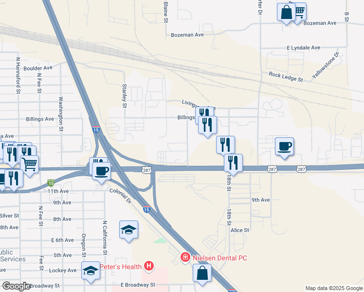 map of restaurants, bars, coffee shops, grocery stores, and more near 900 Gibbon Street in Helena