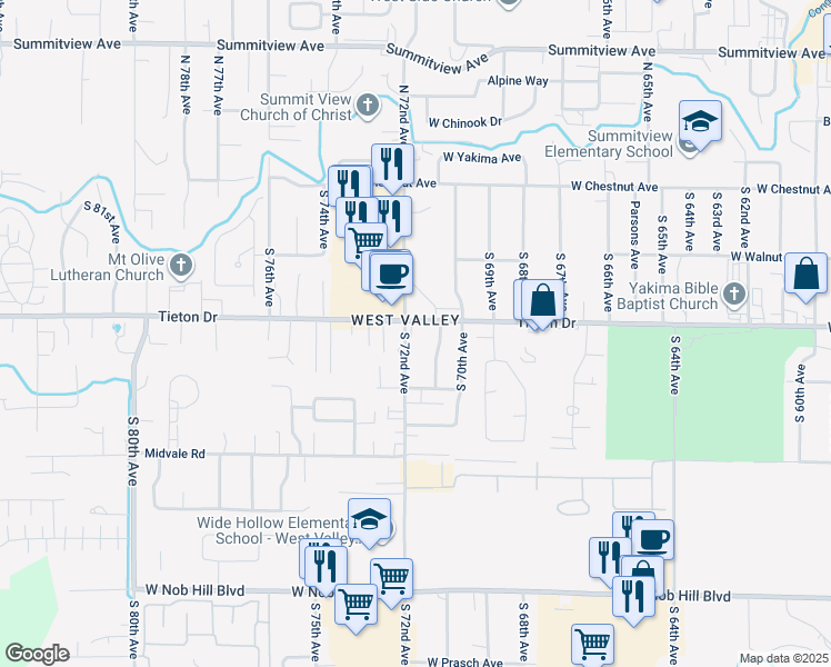 map of restaurants, bars, coffee shops, grocery stores, and more near in Yakima