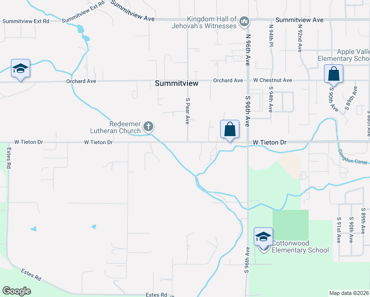 map of restaurants, bars, coffee shops, grocery stores, and more near 10000-10398 W Tieton Dr in Yakima