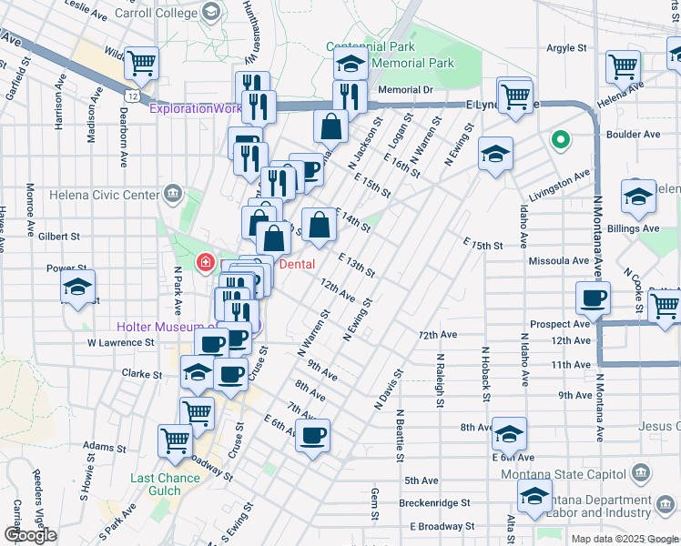 map of restaurants, bars, coffee shops, grocery stores, and more near 700 North Warren Street in Helena