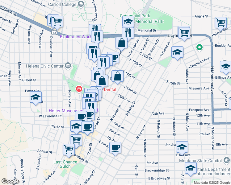 map of restaurants, bars, coffee shops, grocery stores, and more near 651 Logan Street in Helena