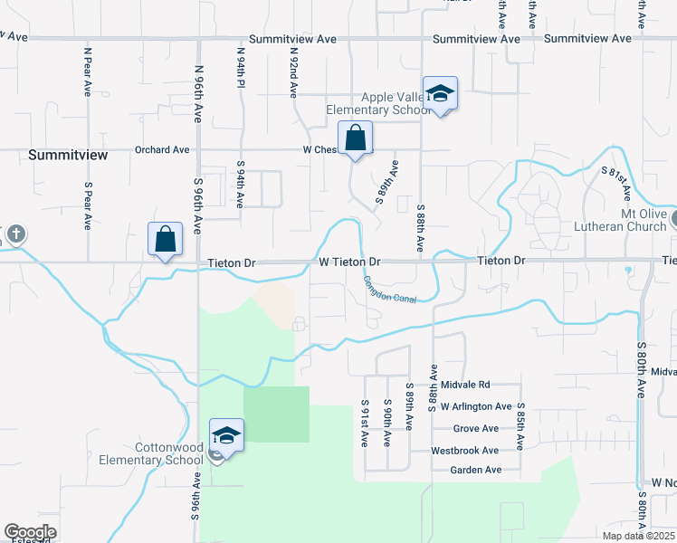 map of restaurants, bars, coffee shops, grocery stores, and more near 8910-8998 Tieton Drive in Yakima