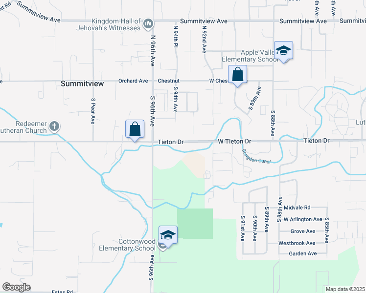 map of restaurants, bars, coffee shops, grocery stores, and more near 9305 West Tieton Drive in Yakima