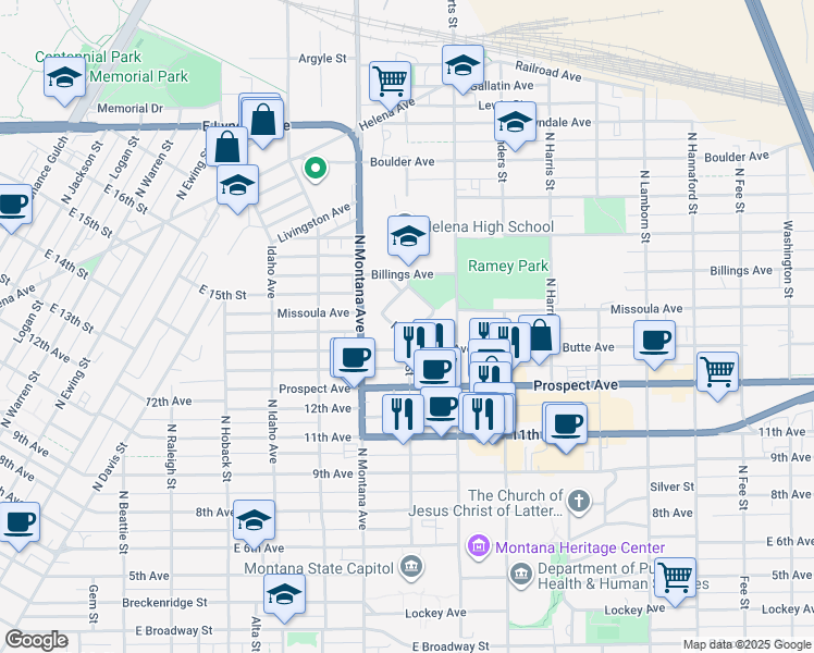 map of restaurants, bars, coffee shops, grocery stores, and more near 812 Abbey Street in Helena