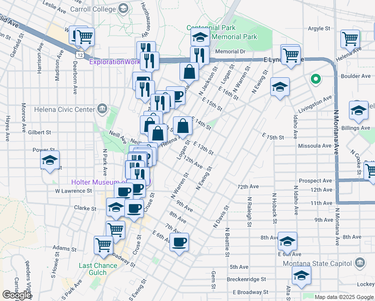 map of restaurants, bars, coffee shops, grocery stores, and more near 651 Logan Street in Helena